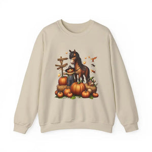Fall Harvest Halloween Sweatshirt Horse and Pumpkin Shirt Autumn Farm Apparel - Sand / S - Sweatshirt