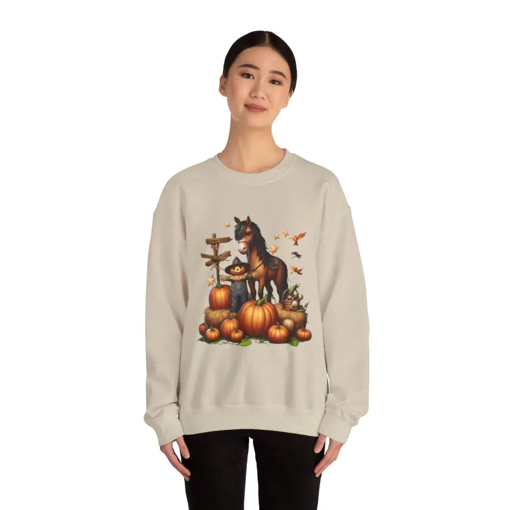 Fall Harvest Halloween Sweatshirt Horse and Pumpkin Shirt Autumn Farm Apparel - Sweatshirt