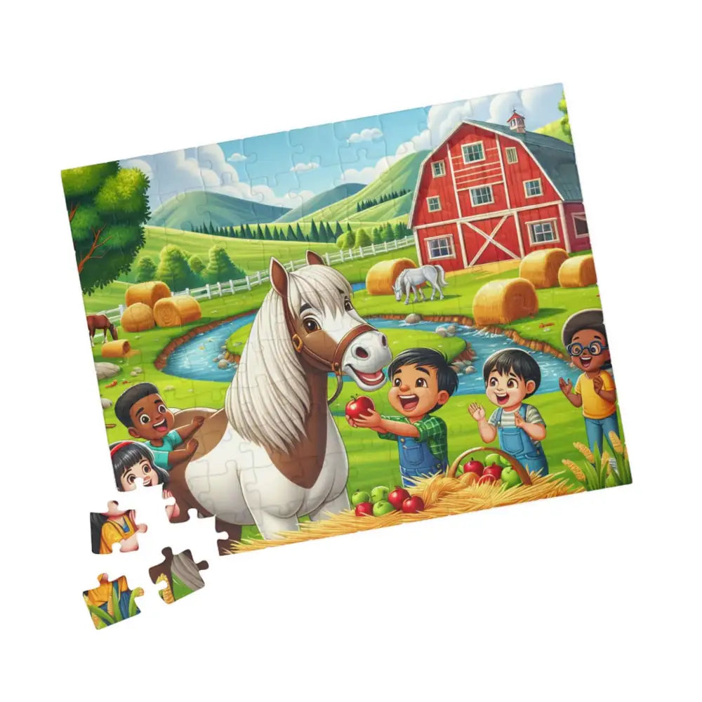 Farm Animal Puzzle for Children Cartoon Horse & Barnyard Puzzle Gifts for Kids 110 Pieces - 110 pcs (Horizontal)