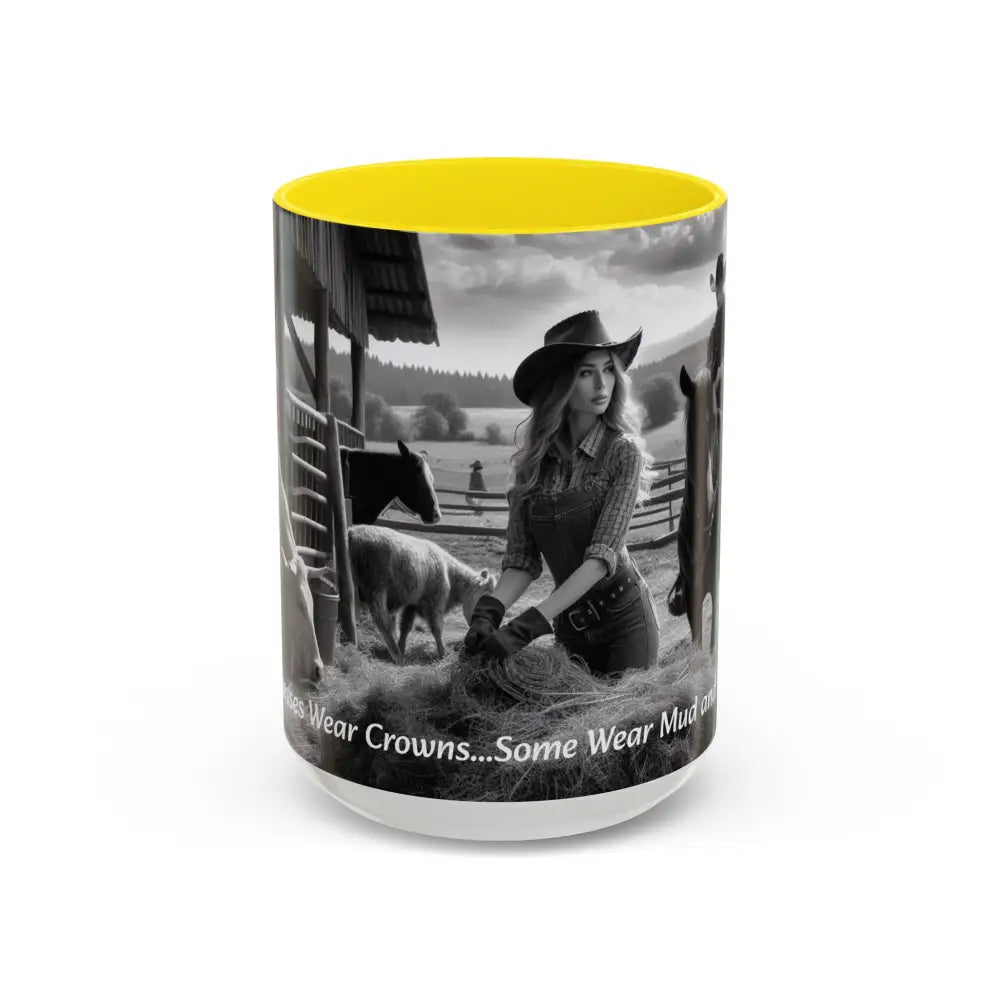 Farmers Wife Mug Funny Cowgirl Coffee Mug Trending Western Kitchen Decor 15oz - 15oz / Yellow - Mugs