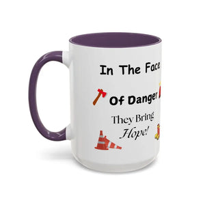 Fire Fighter Hero In the Face of Danger They Bring Hope Coffee Cup Coffee Mug 15oz - 15oz / Purple - Mug