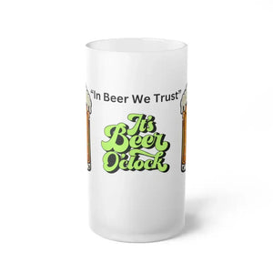 Frosted Glass Funny Beer Mugs In Beer We Trust 16oz Party Mug Tailgate Gifts - 16oz / Frosted - Mugs