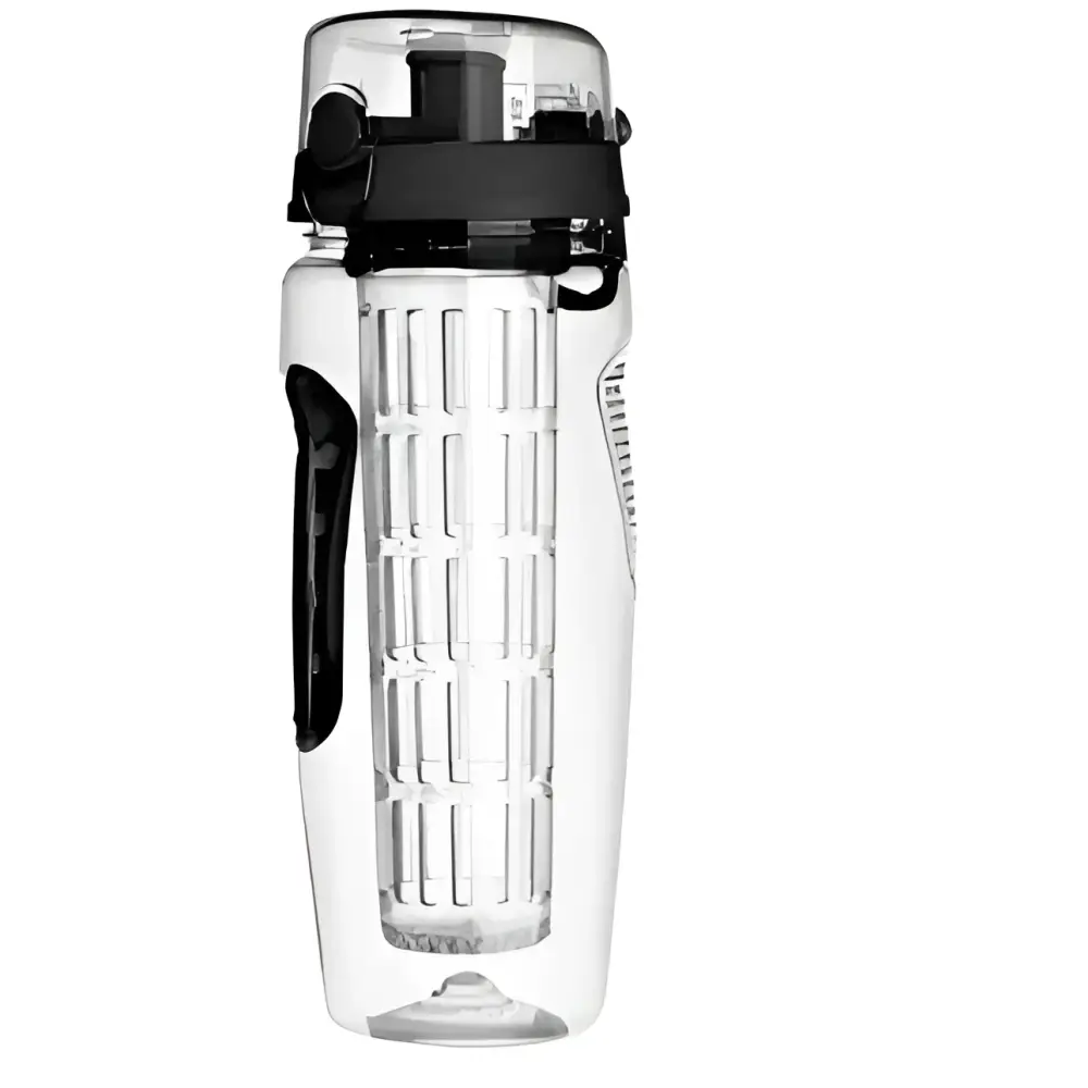 BPA free plastic infuser water bottle, 32oz sport shaker with black lid