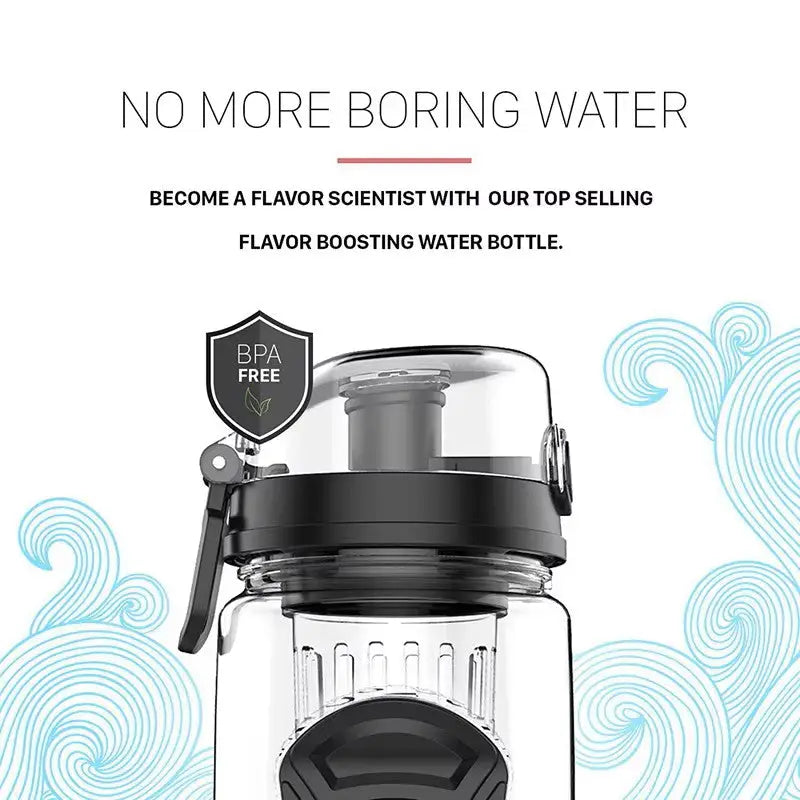 Clear and black infuser water bottle, BPA free plastic sport shaker, 32oz
