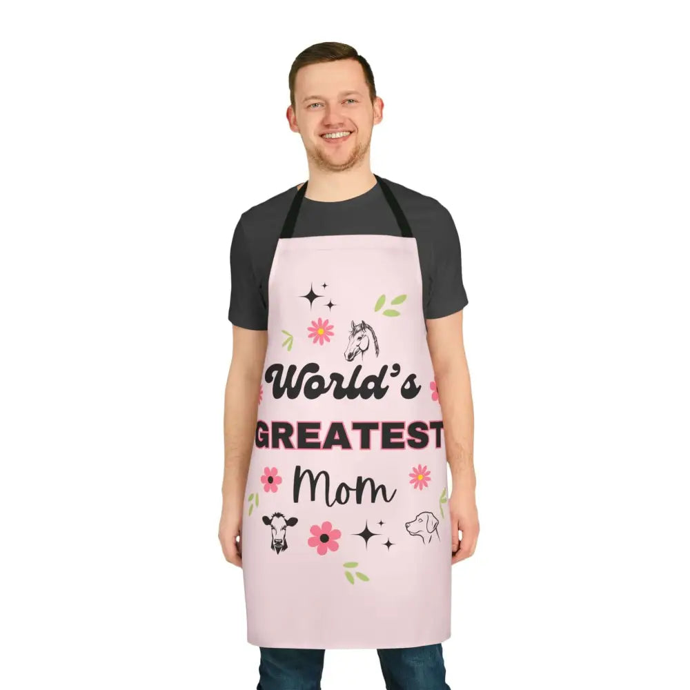 Fun Apron for Moms - ’World’s Greatest Mom’ Design Country Apron for Greatest Mama - One size / Black / Pink - Apron