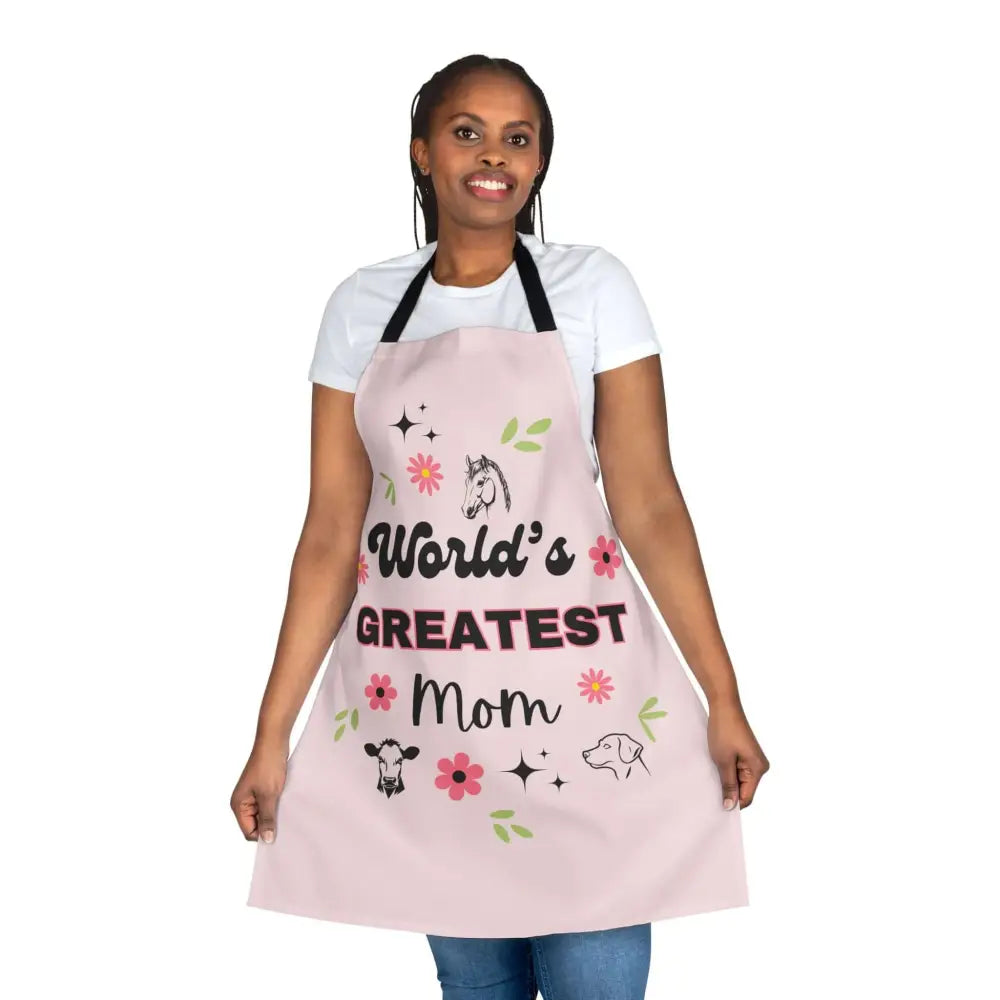 Fun Apron for Moms - ’World’s Greatest Mom’ Design Country Apron for Greatest Mama - One size / Black / Pink - Apron