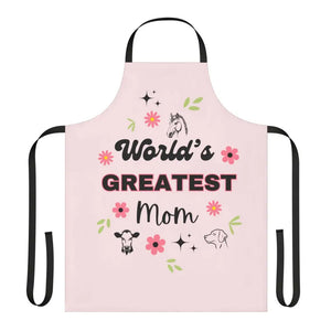 Fun Apron for Moms - ’World’s Greatest Mom’ Design Country Apron for Greatest Mama - One size / Black / Pink - Apron
