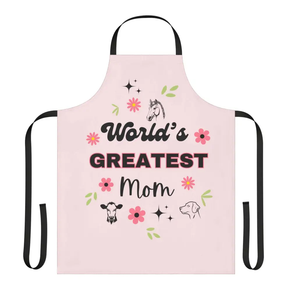 Fun Apron for Moms - ’World’s Greatest Mom’ Design Country Apron for Greatest Mama - One size / Black / Pink - Apron