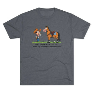 Funny Cowboy Horse T-Shirt Trail Riding Tee Western Shirt for Men - S / Tri-Blend Premium Heather - T-Shirt