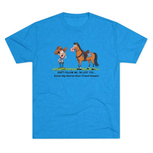 Funny Cowboy Horse T-Shirt Trail Riding Tee Western Shirt for Men - S / Tri-Blend Vintage Turquoise - T-Shirt