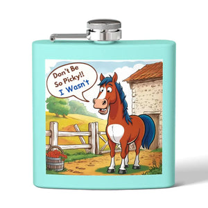 Funny Horse Stainless Steel Flask Unique Gift for Horse Lovers 6oz - 6oz / Teal - Mugs