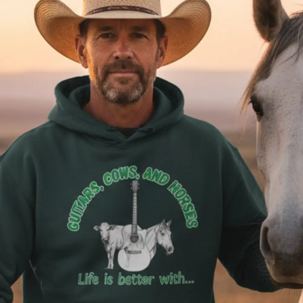 Guitars Cows & Horses Hoodie — Hoodies for Men Winter Farm Apparel - Hoodie