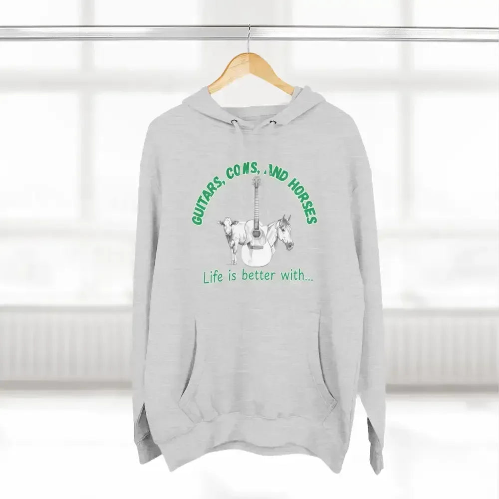 Guitars, Cows & Horses Hoodie β Hoodies for Men, Winter Farm Apparel - The Best New Thing