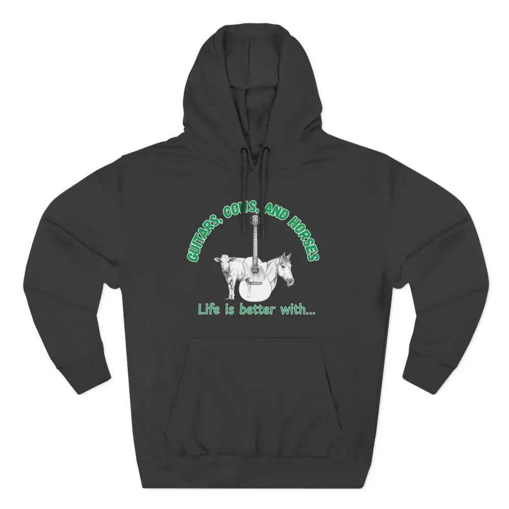 Guitars Cows & Horses Hoodie — Hoodies for Men Winter Farm Apparel - XS / Charcoal Heather - Hoodie