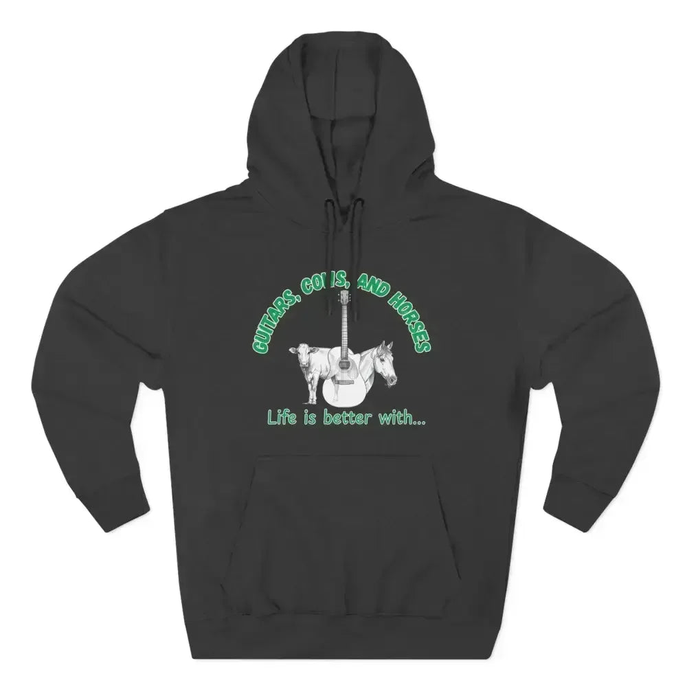 Guitars, Cows & Horses Hoodie β Hoodies for Men, Winter Farm Apparel - The Best New Thing