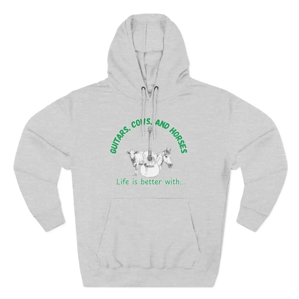 Guitars Cows & Horses Hoodie — Hoodies for Men Winter Farm Apparel - XS / Heather Grey - Hoodie