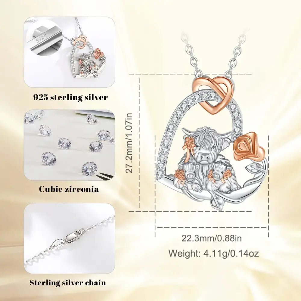 Highland Cow Necklace for Women 925 Sterling Silver Cow Lover Jewelry Gift Farm Style Necklace - Jewelry