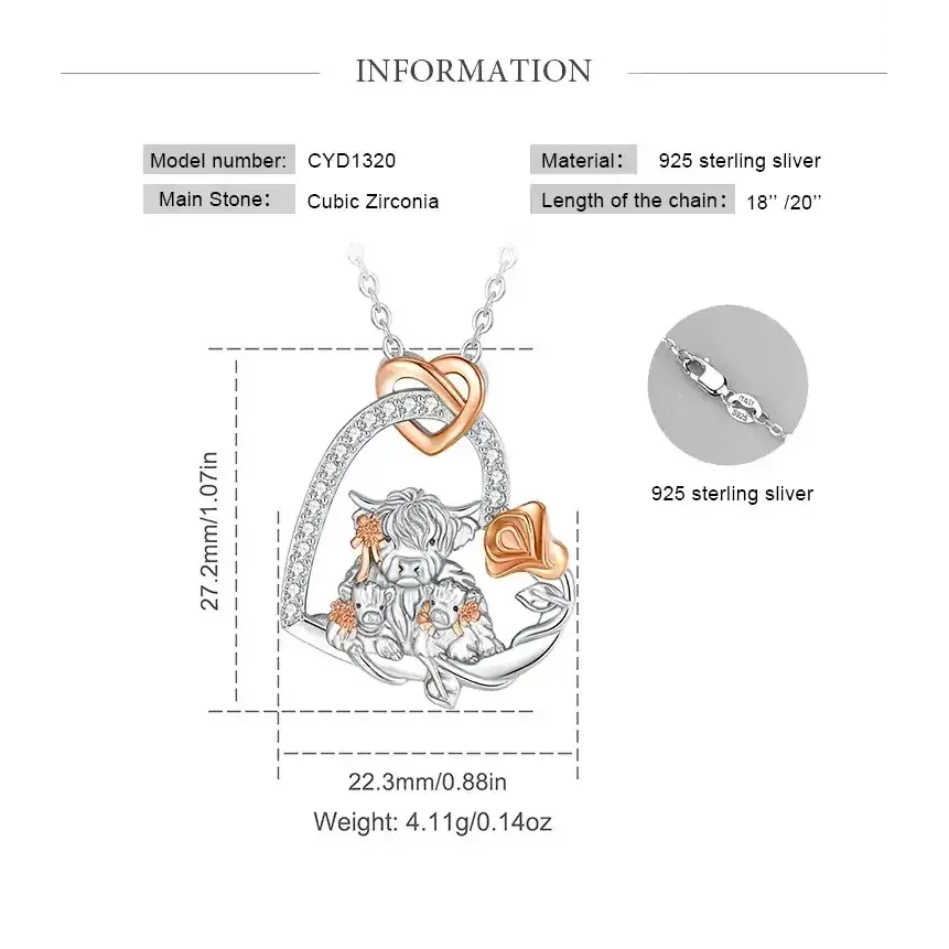 Highland Cow Necklace, Sterling Silver Cow Lover, Farm Style Necklace - The Best New Thing