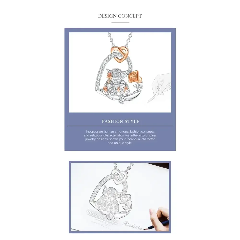 Highland Cow Necklace, Sterling Silver Cow Lover, Farm Style Necklace - The Best New Thing