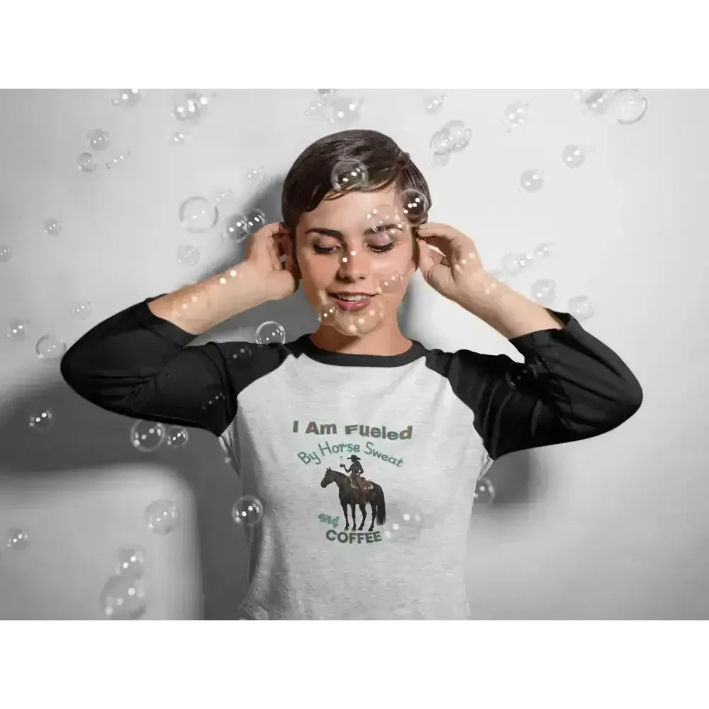 Horse and Coffee Lover’s 3/4 Sleeve Baseball Tee Equestrian Coffee Lover Shirt Horse Apparel - Activewear