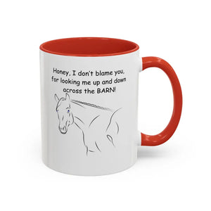 Horse coffee mugs 11oz with red interior and white horse design, perfect gift