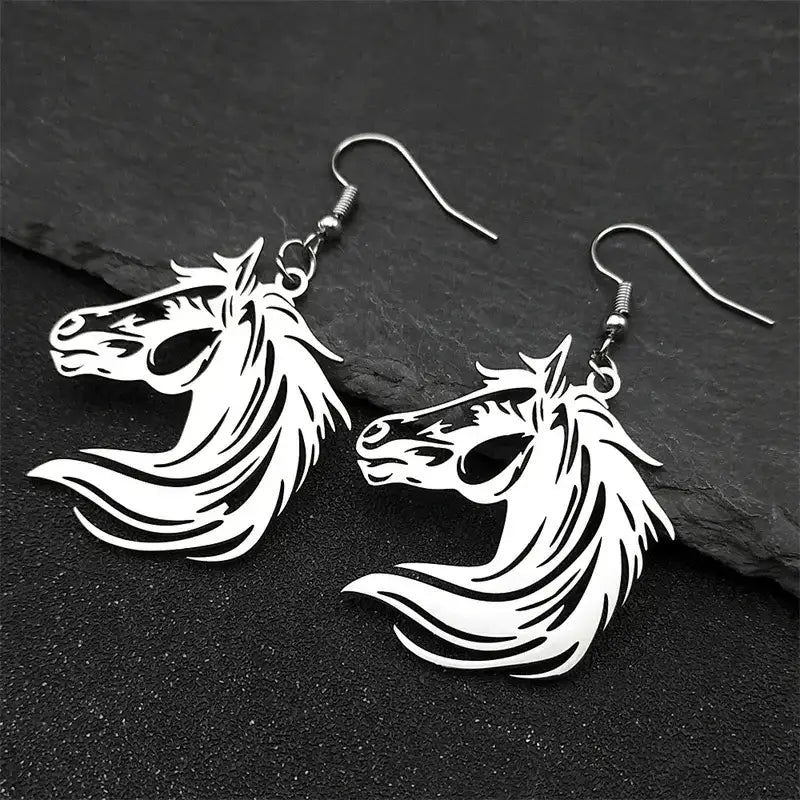 Horse Head Dangle Earrings For Women Stainless Steel Drop Earrings Jewelry Pony Animal Lover Jewelry - Jewelry