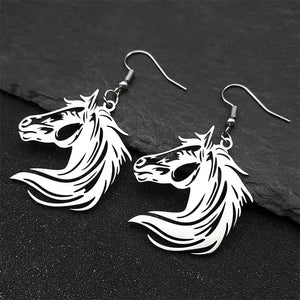 Horse Head Dangle Earrings For Women Stainless Steel Drop Earrings Jewelry Pony Animal Lover Jewelry - Silver - Jewelry