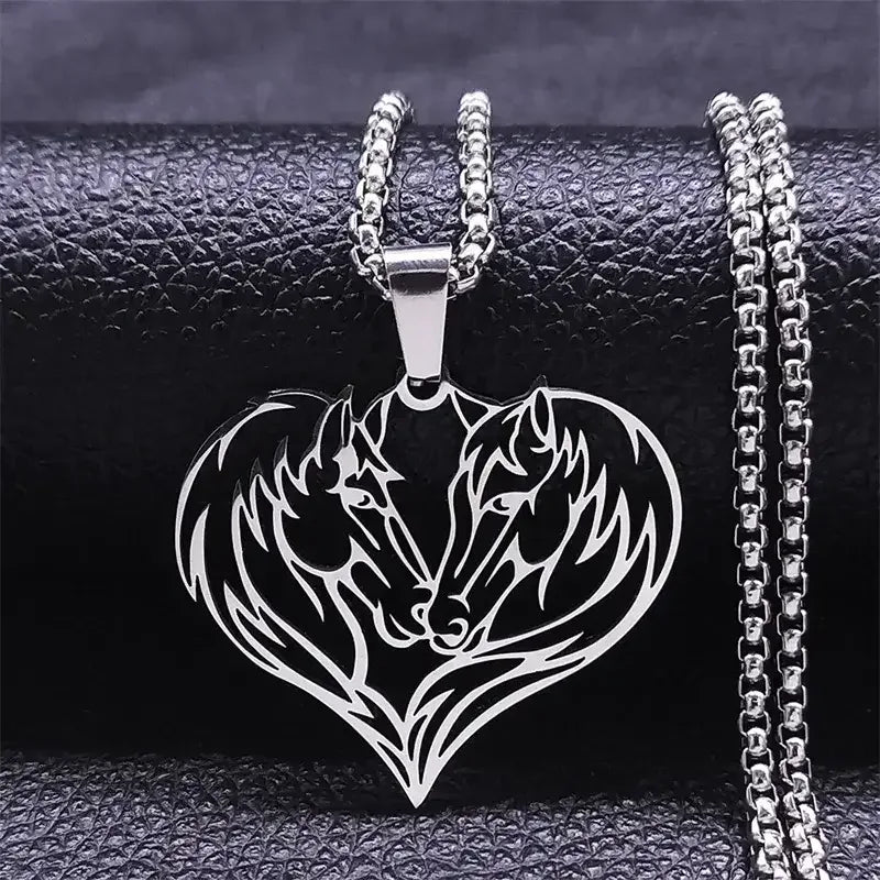 Horse Love Pendant, Stainless Steel Heart Shaped Necklace Jewelry - The Best New Thing