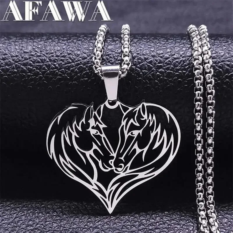 Horse Love Pendant, Stainless Steel Heart Shaped Necklace Jewelry - The Best New Thing