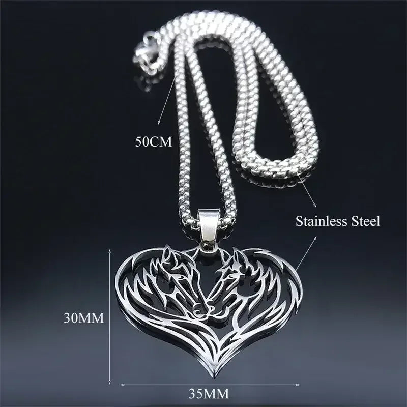 Horse Love Pendant, Stainless Steel Heart Shaped Necklace Jewelry - The Best New Thing