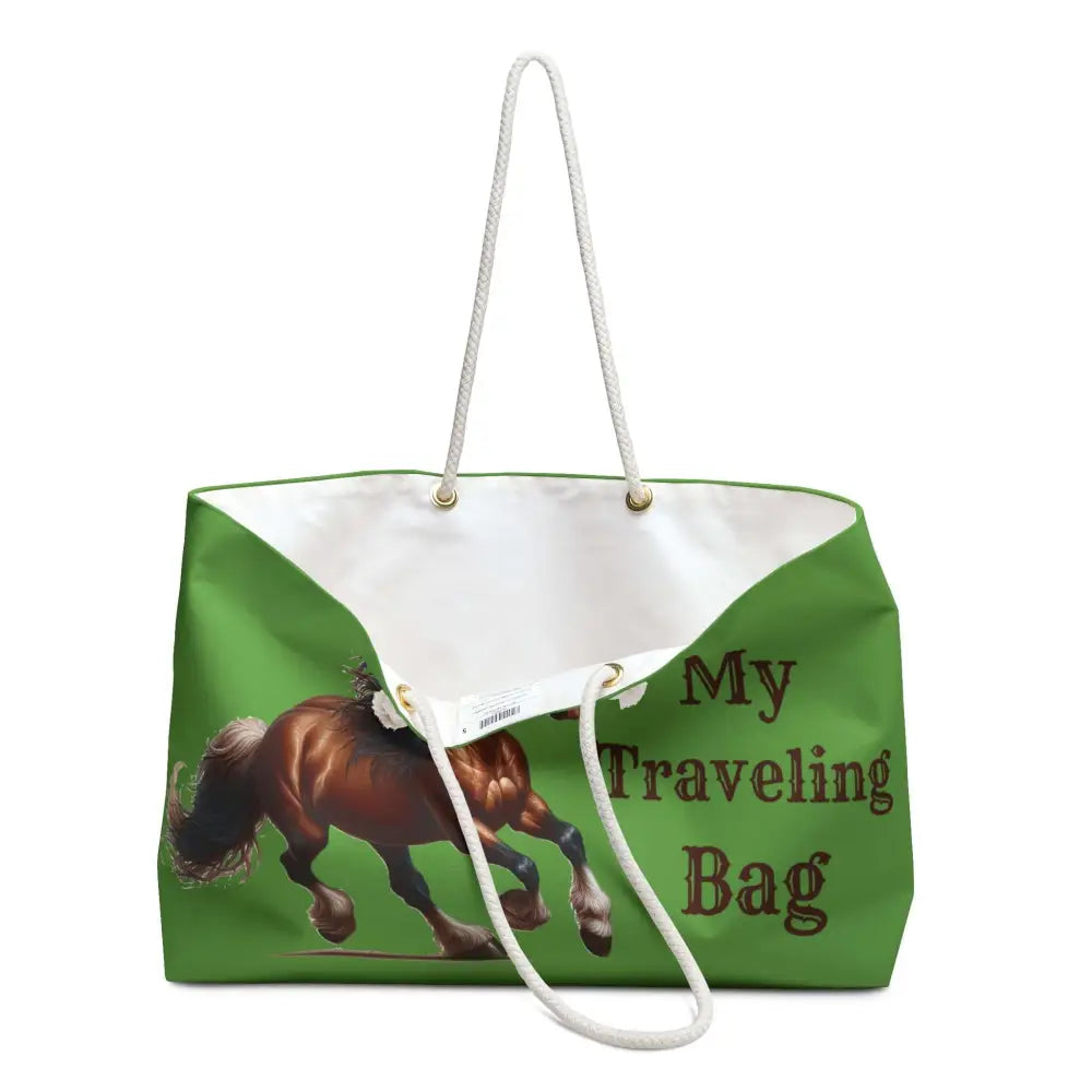 Horse Lover Road Trip Tote Equestrian Green Weekender Bag - 24’’ × 13’’ - Bags