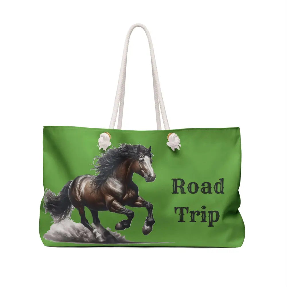 Horse Lover Road Trip Tote Equestrian Green Weekender Bag - 24’’ × 13’’ - Bags