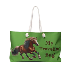 Horse Lover Road Trip Tote Equestrian Green Weekender Bag - 24’’ × 13’’ - Bags