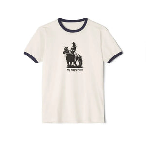 Horse Lover T-Shirt - Here’s My Happy Place Tee for Women - Natural/Midnight Navy / XS - T-Shirt