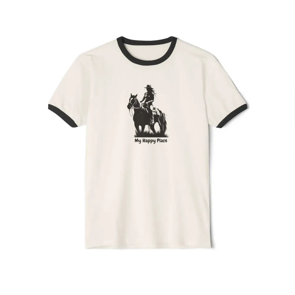 Horse Lover T-Shirt - Here’s My Happy Place Tee for Women - Natural/Black / XS - T-Shirt