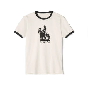 Horse Lover T-Shirt - Here’s My Happy Place Tee for Women - Natural/Black / XS - T-Shirt
