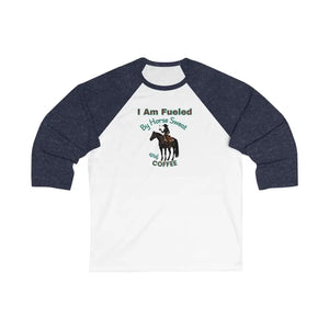 Horse and Coffee Lover’s 3/4 Sleeve Baseball Tee Equestrian Coffee Lover Shirt Horse Apparel - White/ Navy / S