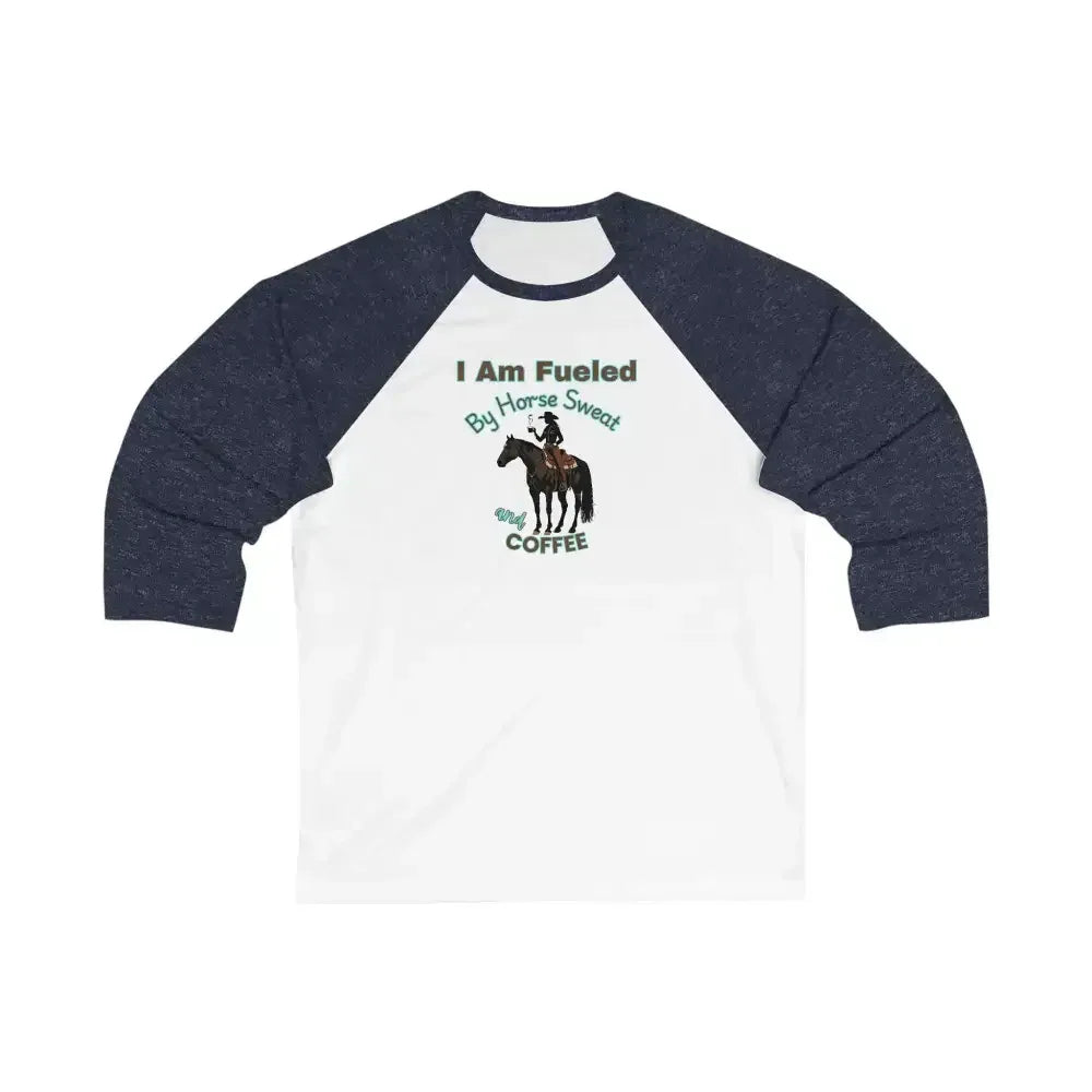 Horse and Coffee Lover’s 3/4 Sleeve Baseball Tee Equestrian Coffee Lover Shirt Horse Apparel - White/ Navy / S
