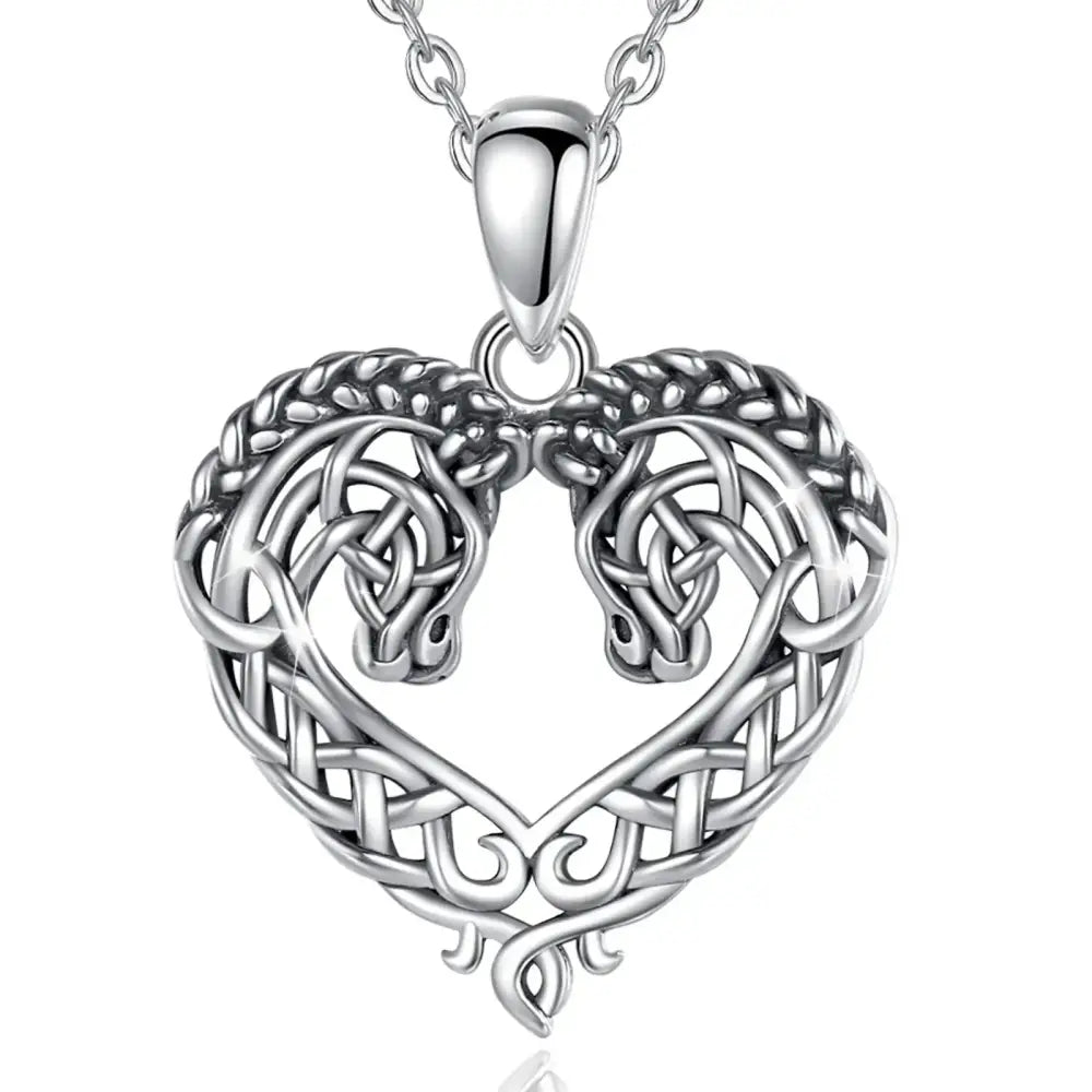Horse Necklace Heart Shape Necklace 925 Sterling Silver Horse Lovers Gift - with 20inch chain - Jewelry