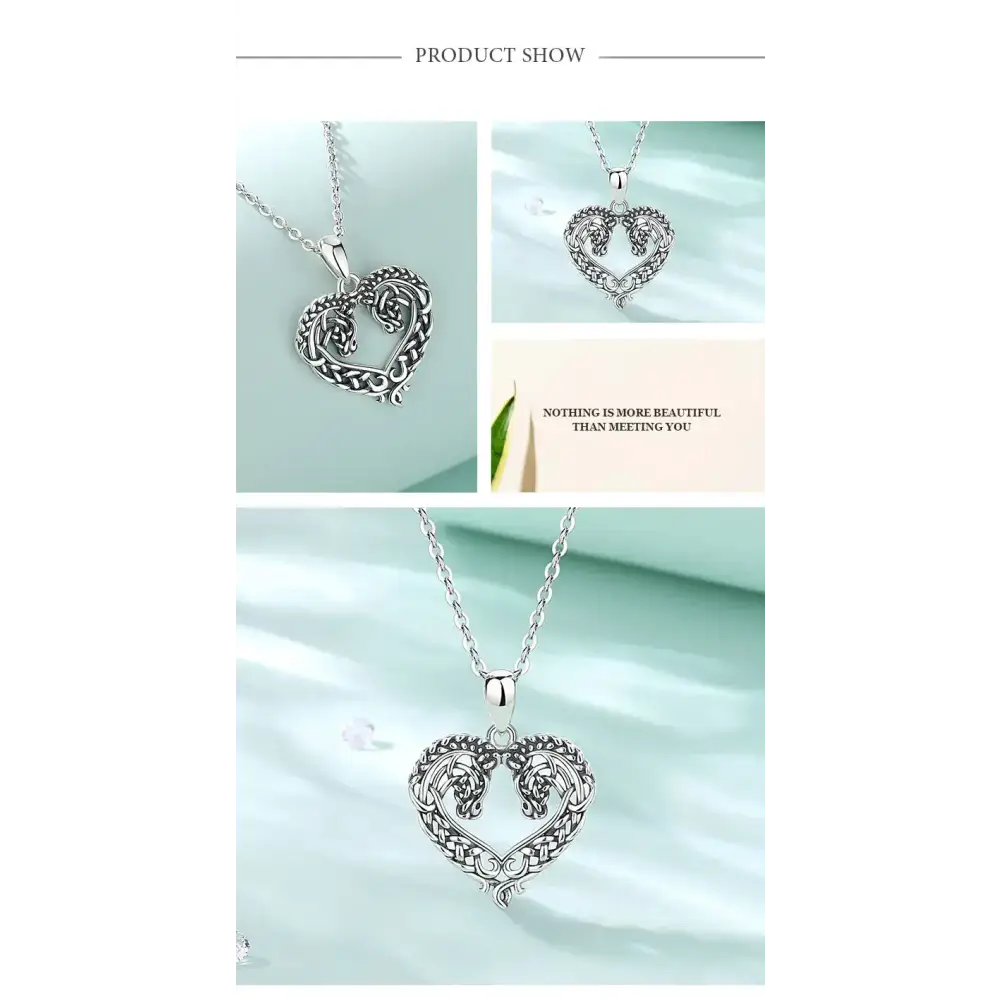 Horse Necklace Heart Shape Necklace 925 Sterling Silver Horse Lovers Gift - Jewelry