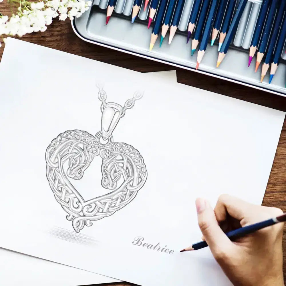 Horse Necklace Heart Shape Necklace 925 Sterling Silver Horse Lovers Gift - Jewelry