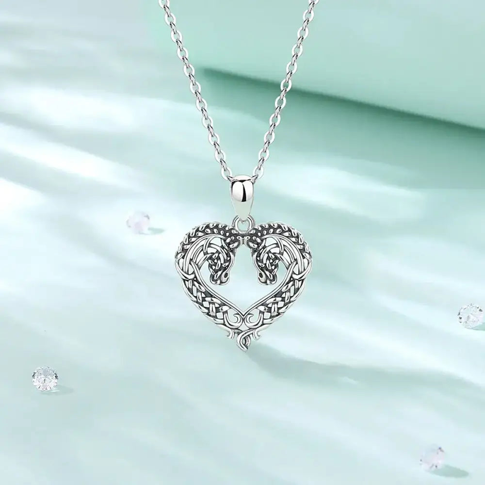 Horse Necklace Heart Shape Necklace 925 Sterling Silver Horse Lovers Gift - Jewelry