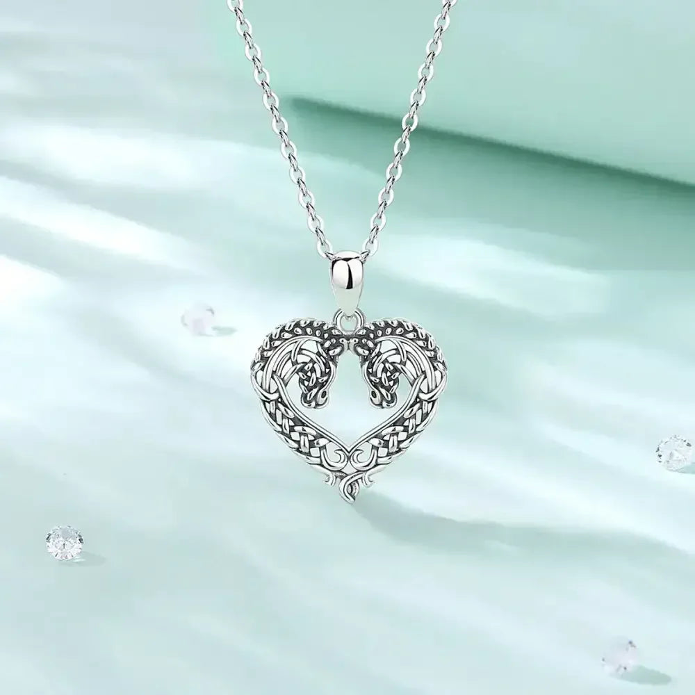 Horse Necklace, Heart Shape Jewelry, Sterling Silver Horse Lovers Gift - The Best New Thing