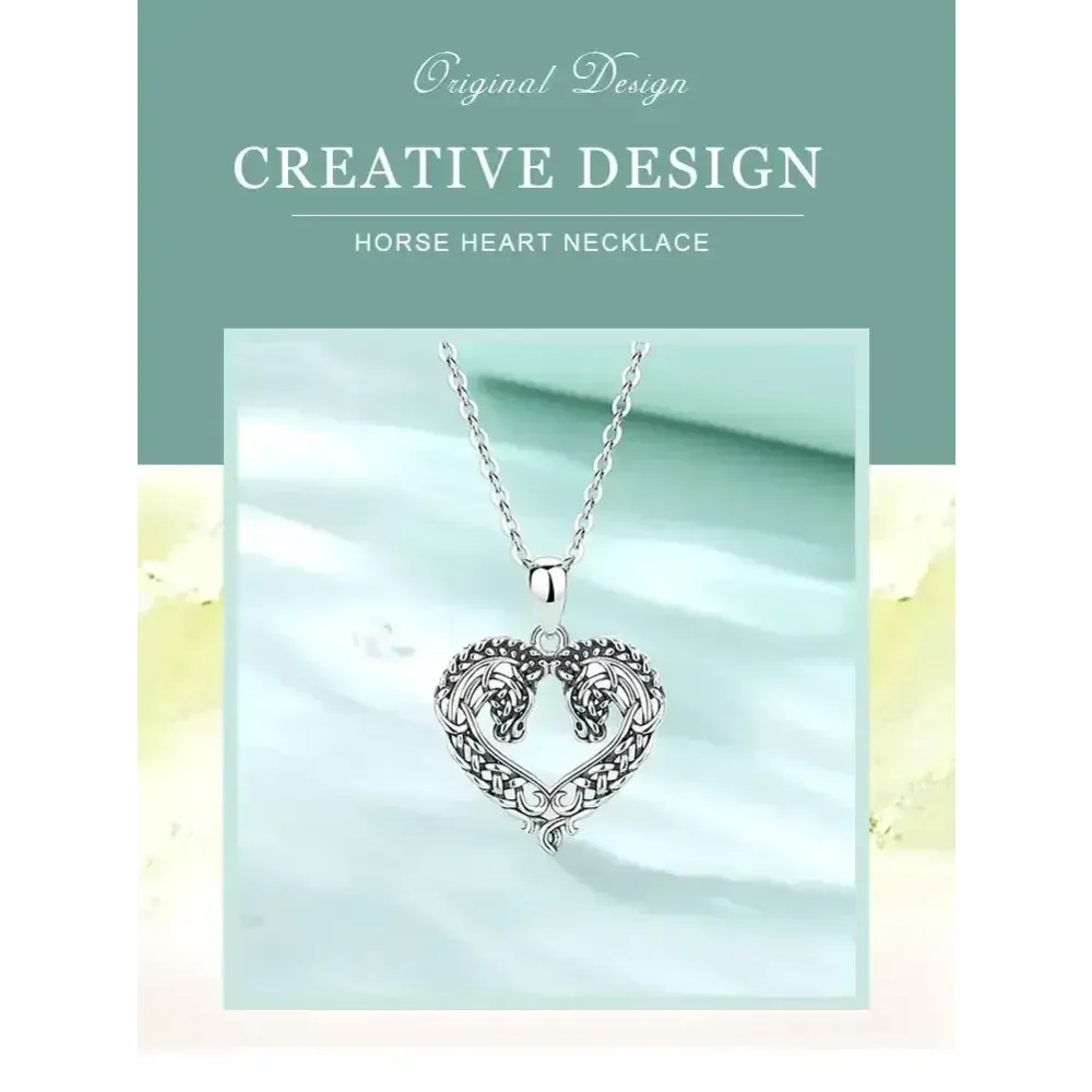 Horse Necklace, Heart Shape Jewelry, Sterling Silver Horse Lovers Gift - The Best New Thing