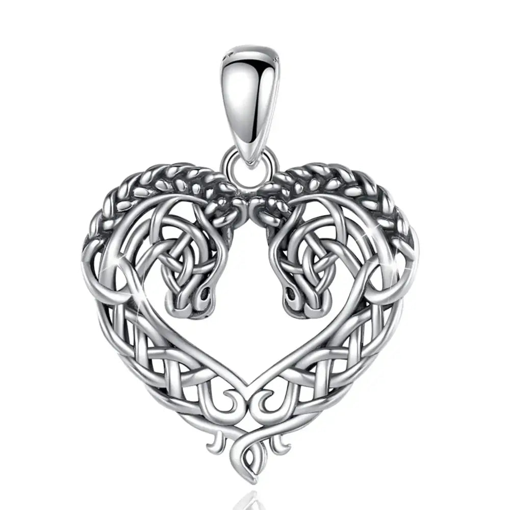 Horse Necklace Heart Shape Necklace 925 Sterling Silver Horse Lovers Gift - only pendant - Jewelry