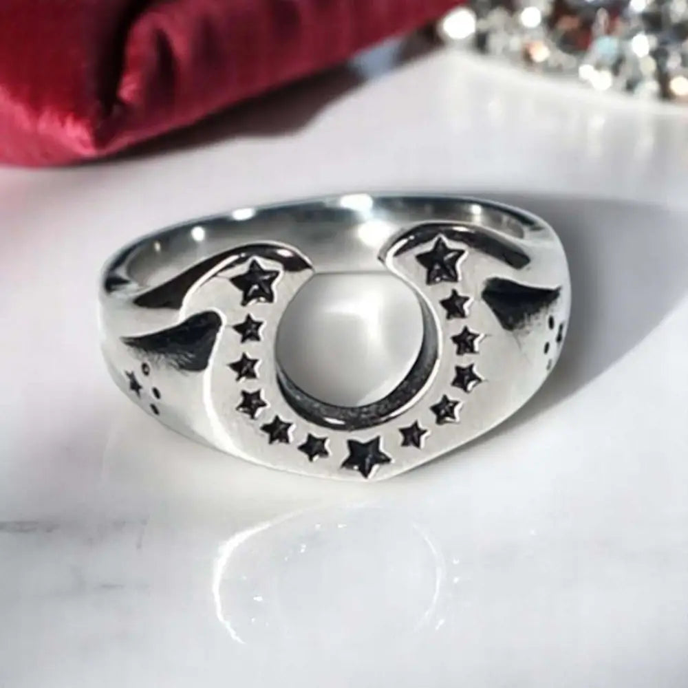 Horseshoe U-shaped Ring Stainless Steel Gift For Men Unisex Retro Women’s Horse Lover Jewelry - Jewelry