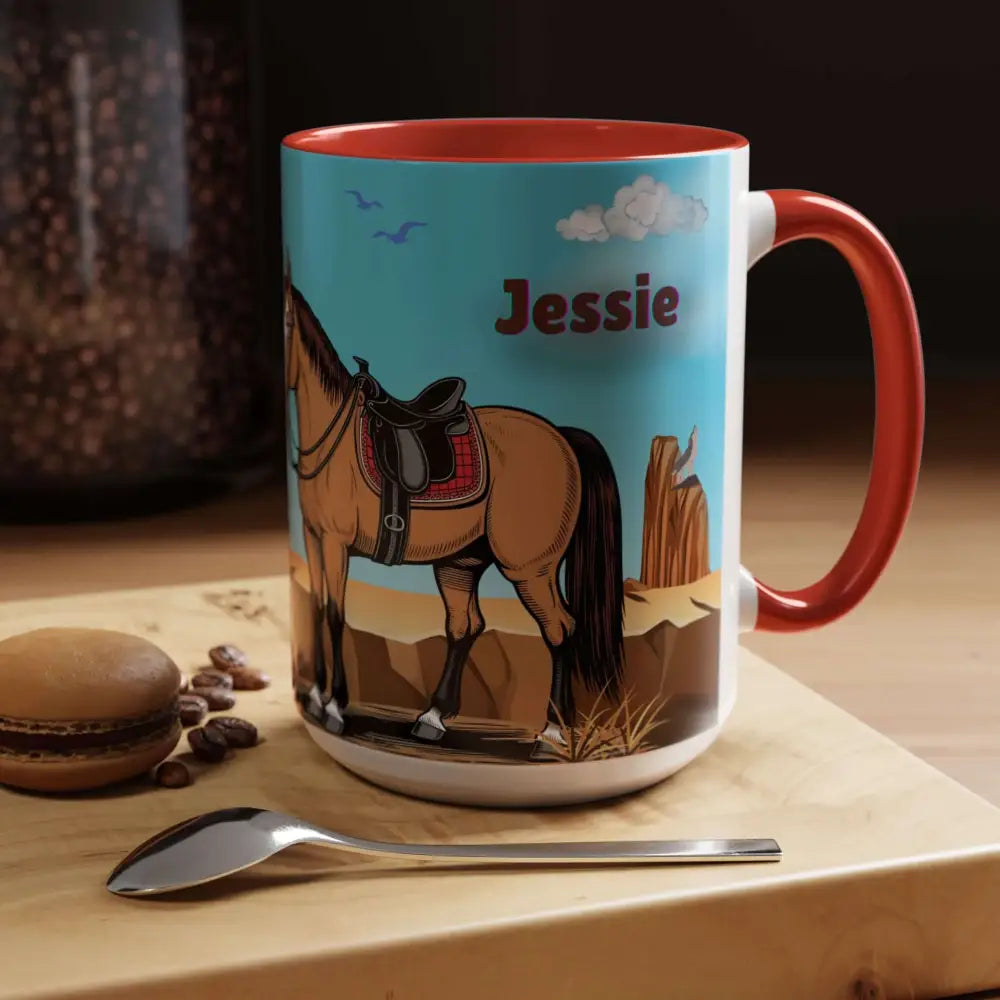 Humorous Cowboys Coffee Mug - Personalize IT - Pleading Cowboy and Sassy Horse Western Mug 15oz - Mug