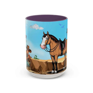 Humorous Cowboys Coffee Mug - Personalize IT - Pleading Cowboy and Sassy Horse Western Mug 15oz - 15oz / Purple - Mug