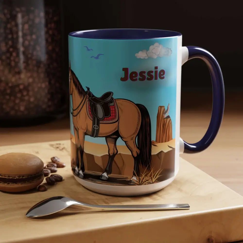 Humorous Cowboys Coffee Mug - Personalize IT - Pleading Cowboy and Sassy Horse Western Mug 15oz - Mug