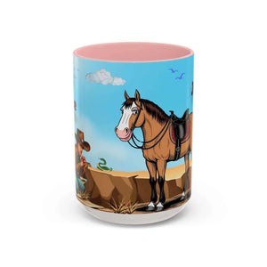Humorous Cowboys Coffee Mug - Personalize IT - Pleading Cowboy and Sassy Horse Western Mug 15oz - 15oz / Pink - Mug